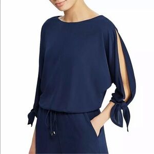 Lauren Ralph Lauren | Navy Split Sleeve Jumpsuit Sz XL